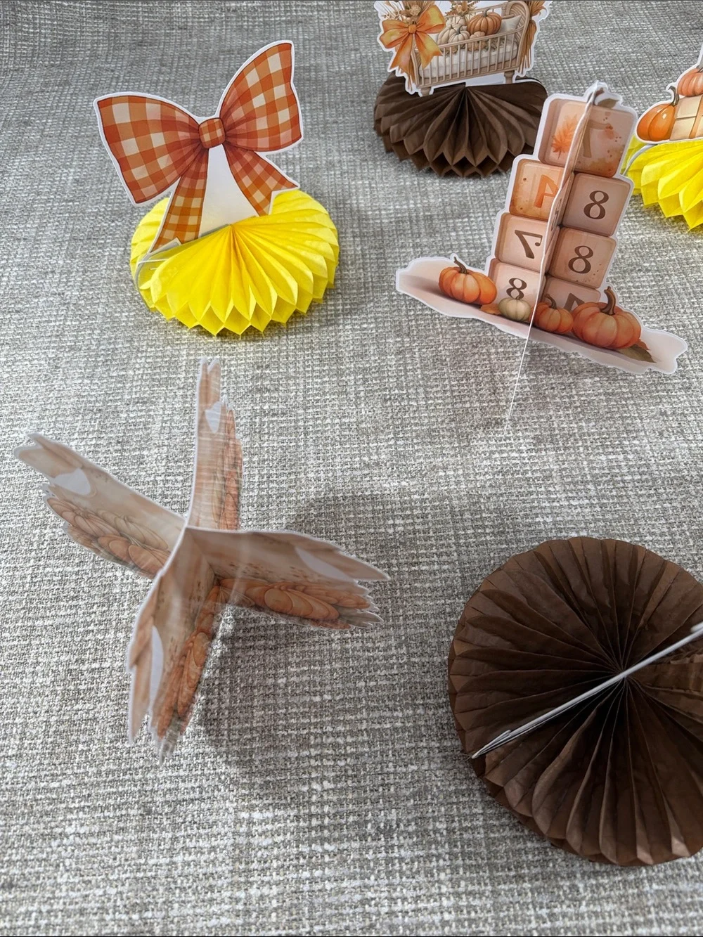 Fall Pumpkin Honeycomb Table Decorations - Orange & Yellow baby shower fall